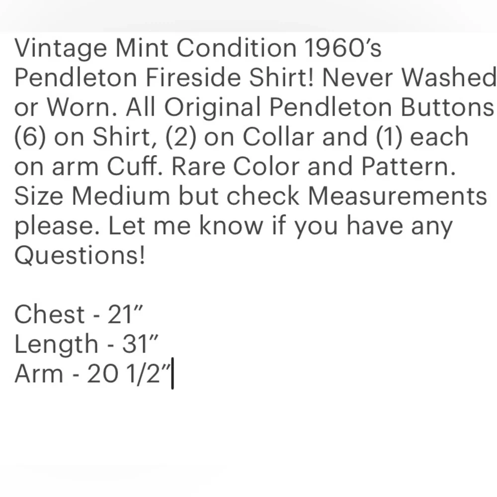 VTG 1960’s Rare Pendleton Fireside Button up Shirt! Size Medium. - Picture 12 of 12